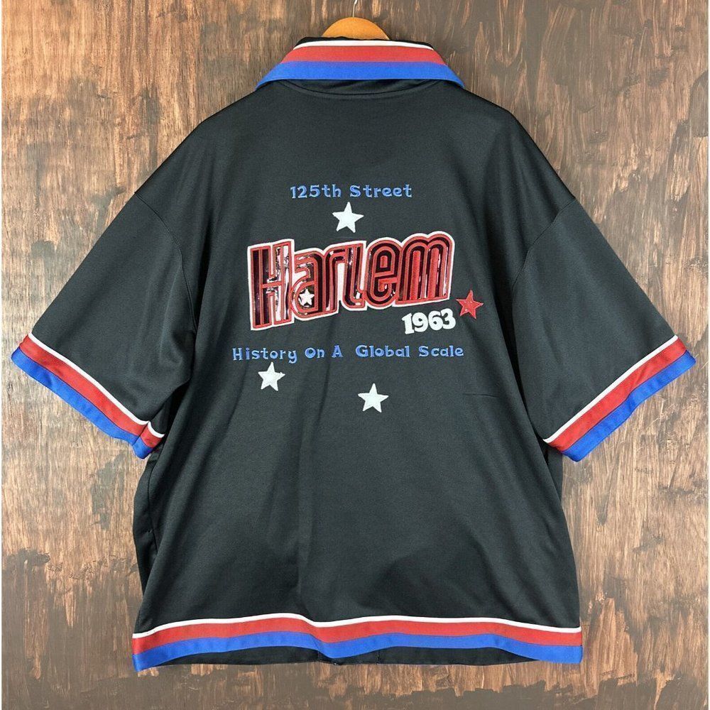 2XL Harlem BIG LAND 1963 125th Street Snap Up Jersey Shirt Blue Black RedMen XXL